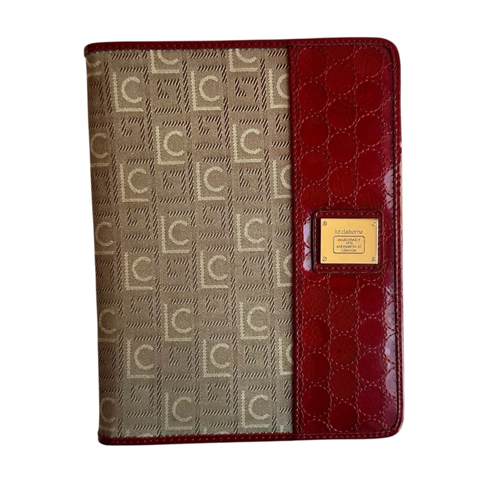 Liz Claiborne Glossy Wine Red Organizer Credit Card holderGold Accent large logo